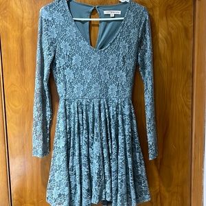 Rewind womens XS sage green long sleeve lace skater dress